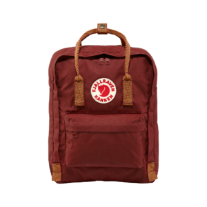 Front of Kanken backpack in Ox Red with Yellow Stripes