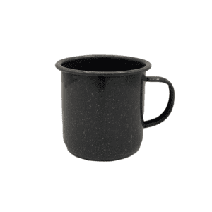 Enamel mug in grey speckled pattern