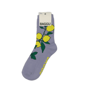 lilac/greyish socks with printed lemons